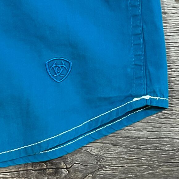 Vintage Y2K Ariat Western Pearl Snap Shirt Teal Rhinestone Rodeo Women’s XL - Picture 2 of 8